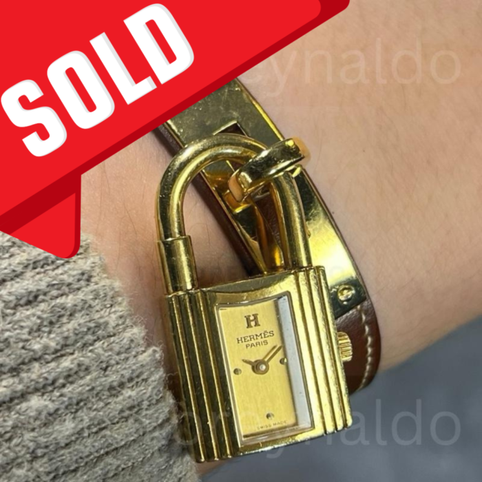 JAM TANGAN VINTAGE HERMES KELLY PADLOCK GOLD PLATED CHAMPAGNE DIAL (LX2364)