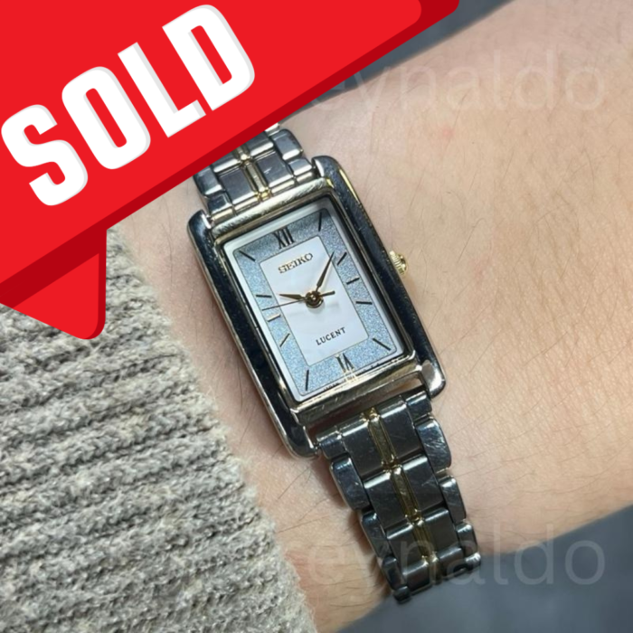 JAM TANGAN VINTAGE SEIKO LUCENT 1F21-5000 SMALL TANK TWO TONE SILVER-GREY DIAL (LX239)