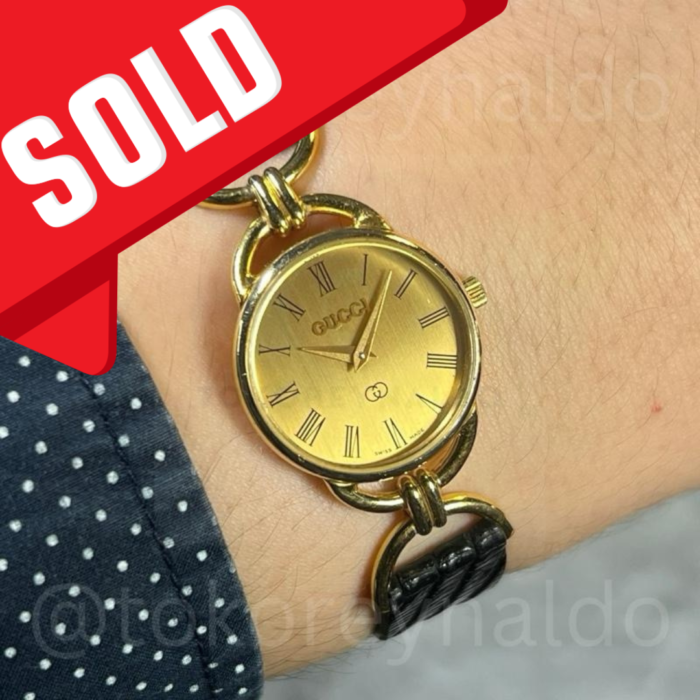 JAM TANGAN VINTAGE GUCCI 6000L ROUND GOLD PLATED G0LD DIAL ROMAN INDEX (LX2048)