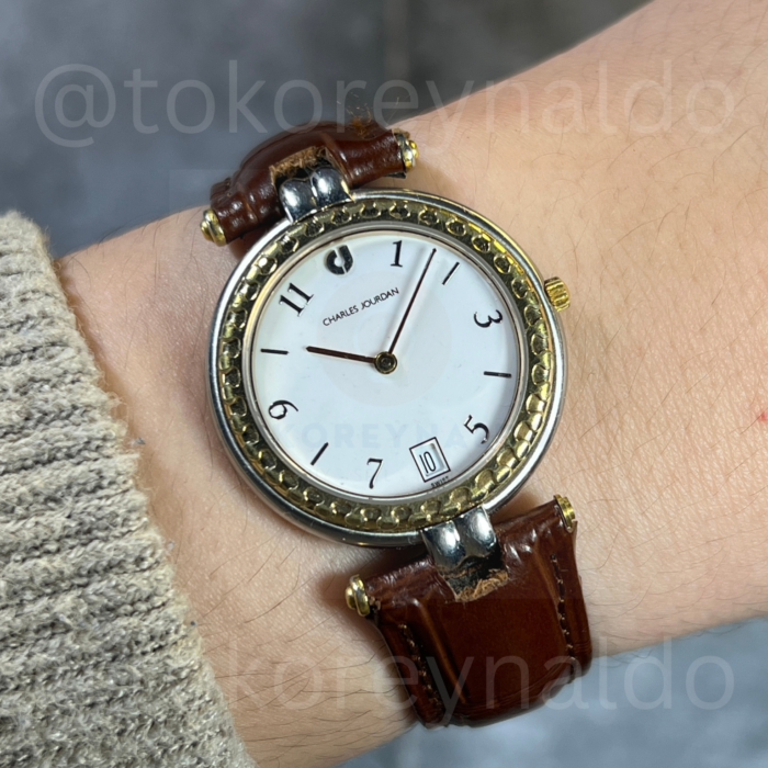 JAM TANGAN CHARLES JOURDAN 1913 ROUND TWO TONE WHITE DIAL (LX2212)