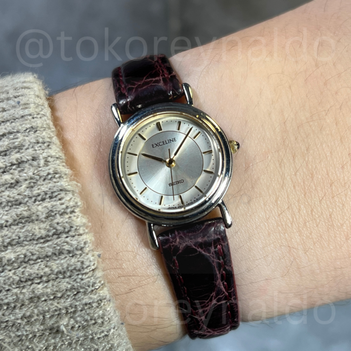 JAM TANGAN VINTAGE SEIKO EXCELINE 4N21-0400 ROUND TWO TONE CREAM-SILVER DIAL (LX2208)