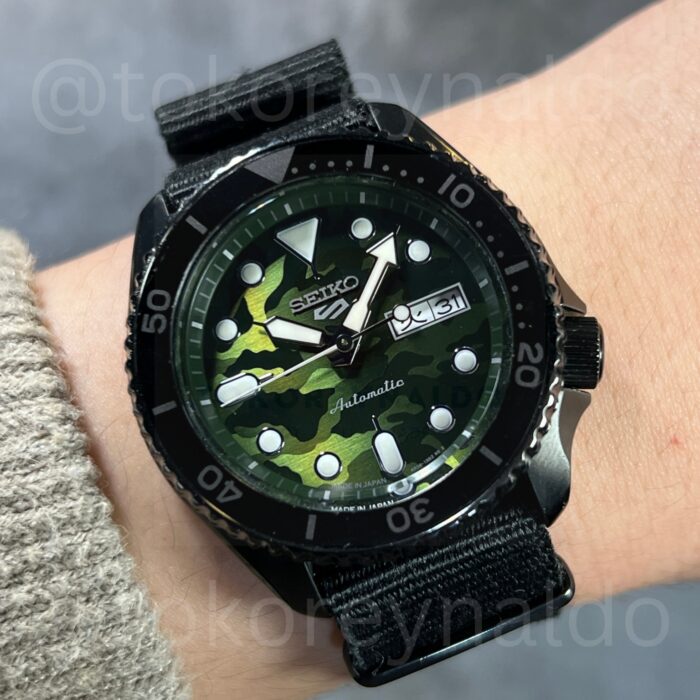 JAM TANGAN SEIKO 5 SPORTS JDM "SBSA173" BLACK PVD GREEN CAMOUFLAGE DIAL (LX2049)