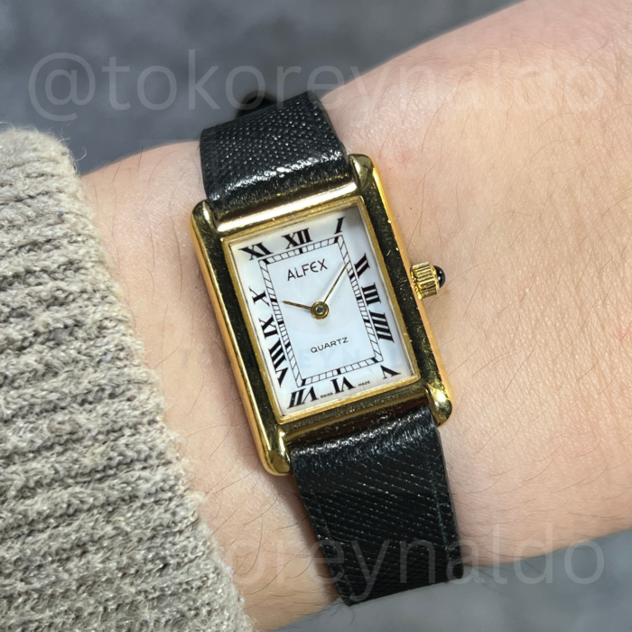 JAM TANGAN VINTAGE ALFEX TANK GOLD PLATED WHITE DIAL ROMAN INDEX (LX2036)