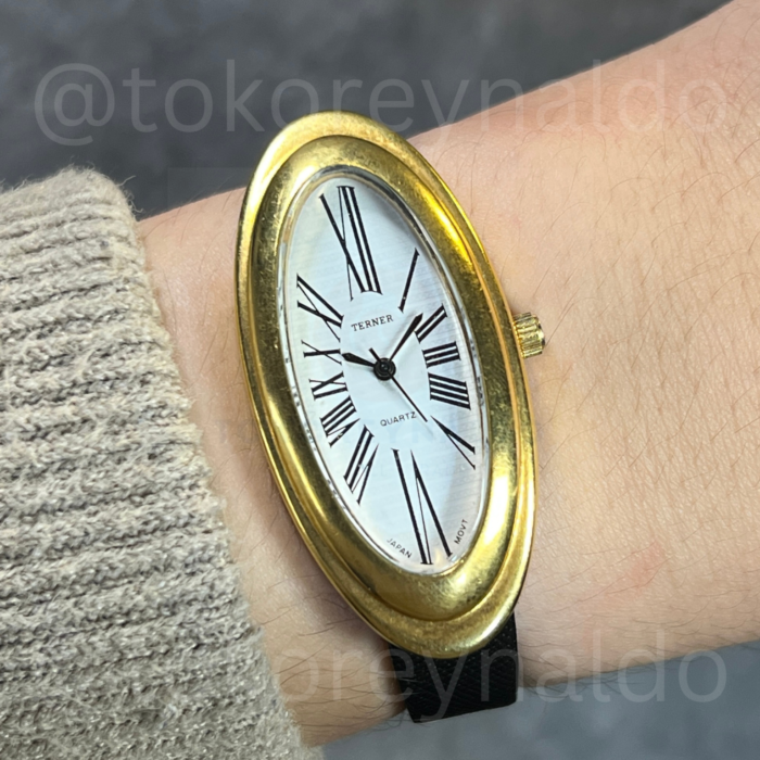 JAM TANGAN VINTAGE BIJOUX TERNER "Baignoire Maxi Allongée" G0LD TONE WHITE DIAL ROMAN INDEX (LX2251)