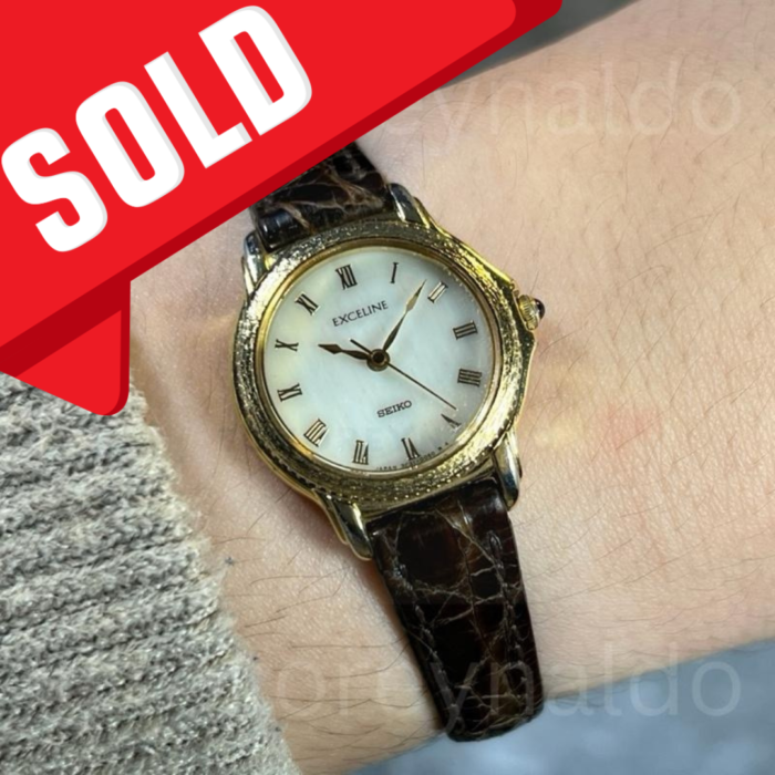 JAM TANGAN VINTAGE SEIKO EXCELINE 3F31-0020 ROUND TWO TONE GOLD TONE MOP DIAL ROMAN INDEX (LX2210)