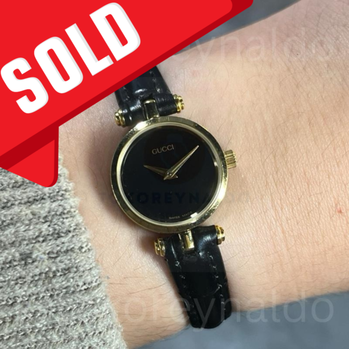 JAM TANGAN VINTAGE GUCCI 2000L SMALL ROUND GOLD PLATED ONYX BLACK DIAL (LX2276)