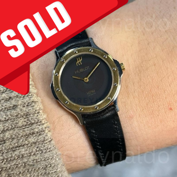 JAM TANGAN VINTAGE HUBLOT MDM 1280 100 SMALL ROUND TWO TONE 18K BLACK DIAL (LX1860)