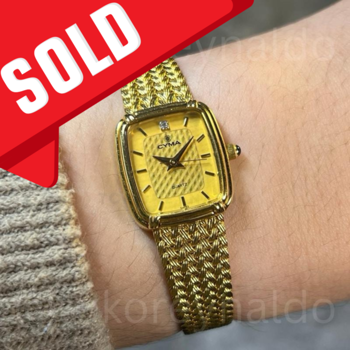 JAM TANGAN VINTAGE CYMA 004 BRACELET GOLD PLATED TEXTURE DIAL 1p DIAMOND INDEX (LX2006)