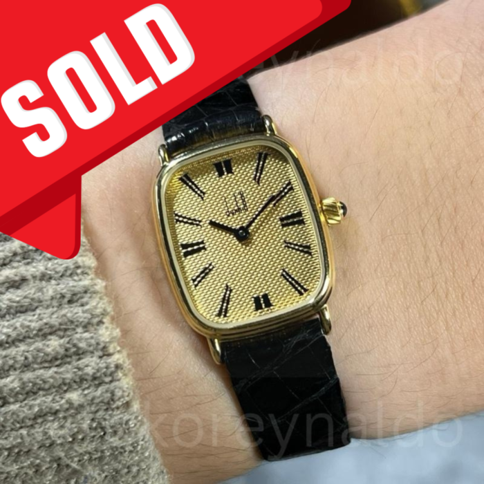 JAM TANGAN VINTAGE 1990’s DUNHILL 9 23275 JQ TONNEAU G0LD PLATED G0LD HOBNAIL DIAL ROMAN INDEX (LX2037)