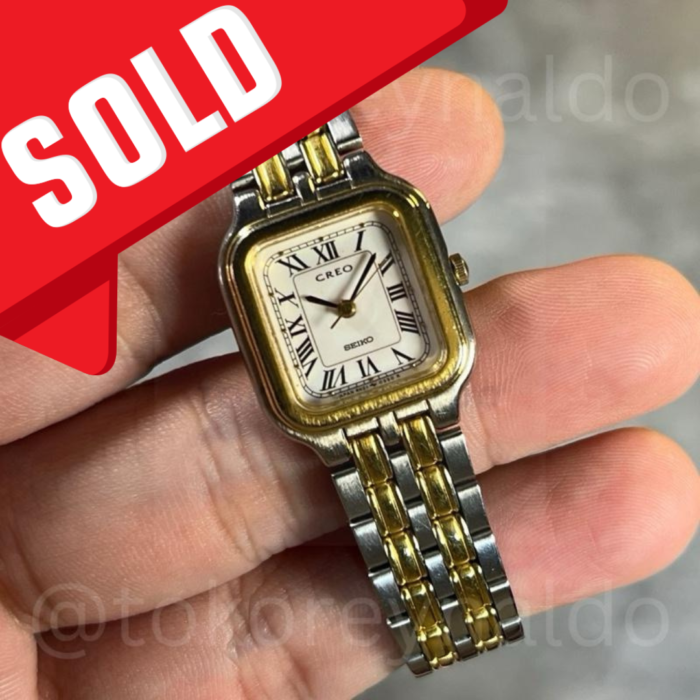 JAM TANGAN VINTAGE SEIKO CREO 4N21-5080 SQUARE TWO TONE WHITE DIAL ROMAN INDEX (LX1881)
