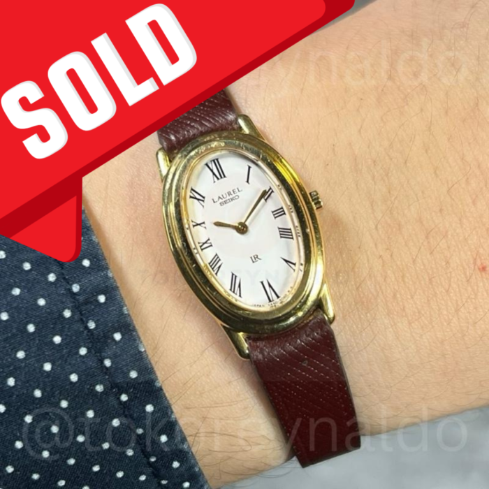 JAM TANGAN VINTAGE SEIKO LAUREL “BAIGNOIRE” 5A50-3010 OVAL G0LD PLATED WHITE DIAL ROMAN INDEX (LX2085)