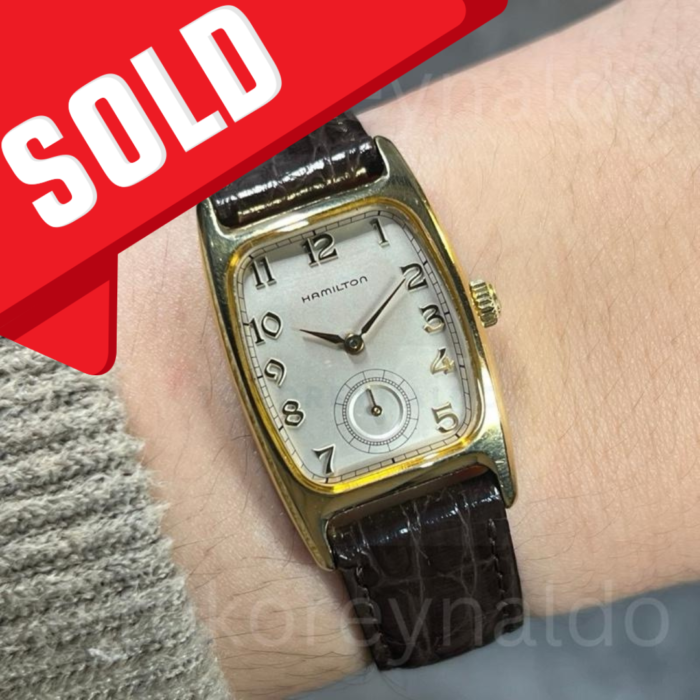 JAM TANGAN VINTAGE HAMILTON AMERICAN BOULTON 6186 “INDIANA JONES” TONNEAU G0LD PLATED SILVER WHITE DIAL ARABIC NUMERALS INDEX SUB-SECOND (LX2111)