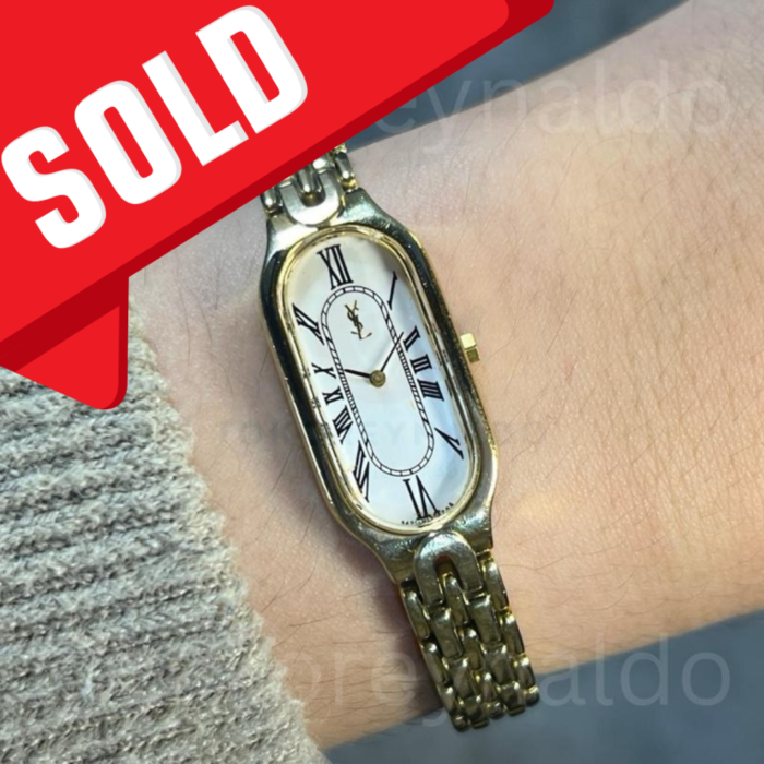 JAM TANGAN VINTAGE YSL 5421-H08100 OVAL GOLD TONE WHITE DIAL ROMAN INDEX (LX2332)