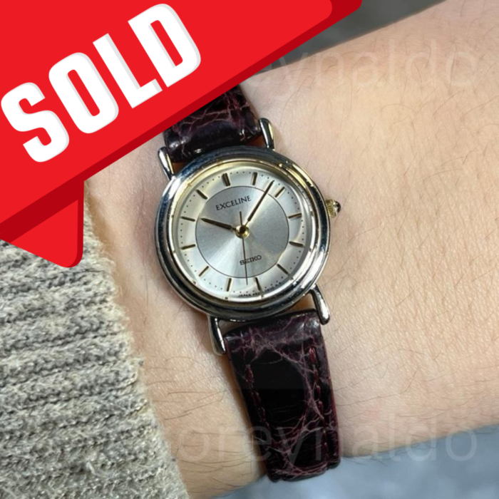 JAM TANGAN VINTAGE SEIKO EXCELINE 4N21-0400 ROUND TWO TONE CREAM-SILVER DIAL (LX2208)