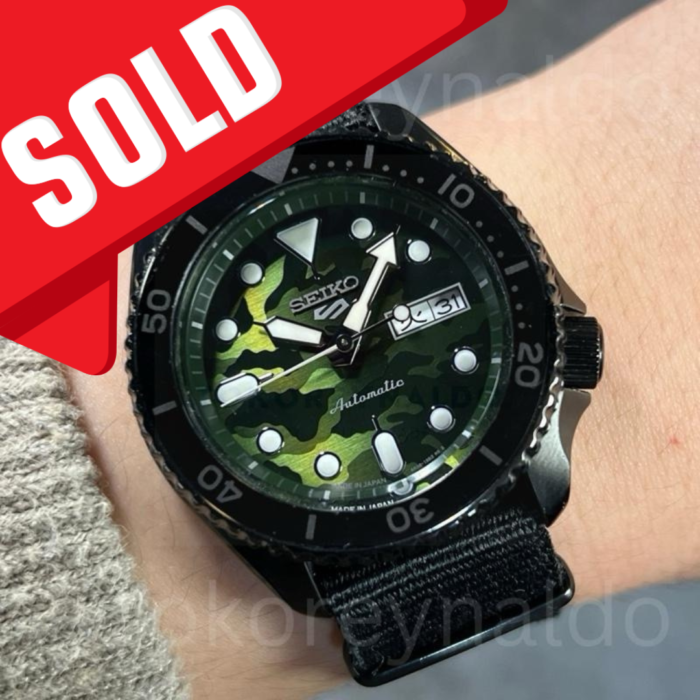 JAM TANGAN SEIKO 5 SPORTS JDM "SBSA173" BLACK PVD GREEN CAMOUFLAGE DIAL (LX2049)