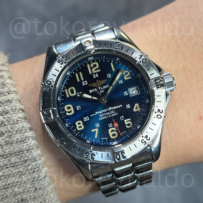 JAM TANGAN VINTAGE 90's BREITLING SUPEROCEAN 1000M A17040 SS BLUE OCEAN SUNBURST DIAL ARABIC NUMERALS (LX2372)