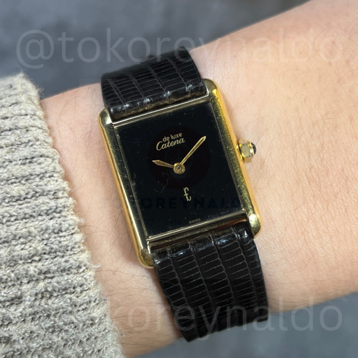 JAM TANGAN VINTAGE CATENA DE LUXE TANK 18K GOLD ELECTROPLATED BLACK ONYX DIAL (LX2354)