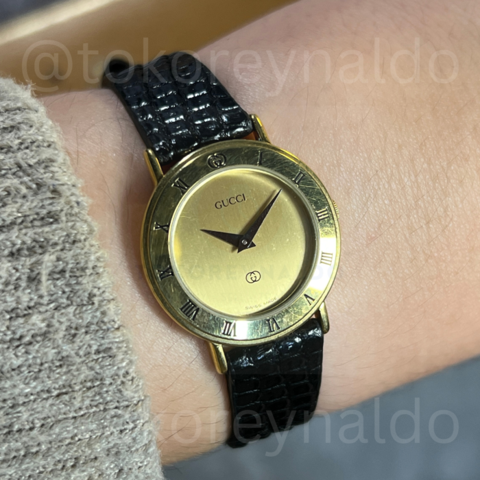 JAM TANGAN VINTAGE GUCCI 3000L SMALL ROUND GOLD PLATED CHAMPAGNE DIAL (LX2290)