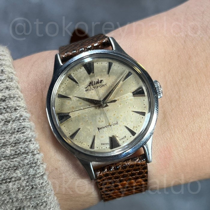 JAM TANGAN VINTAGE MIDO MULTIFORT POWERWIND RARE LARGE SIZE CREAM PATTERN DIAL (LX2403)