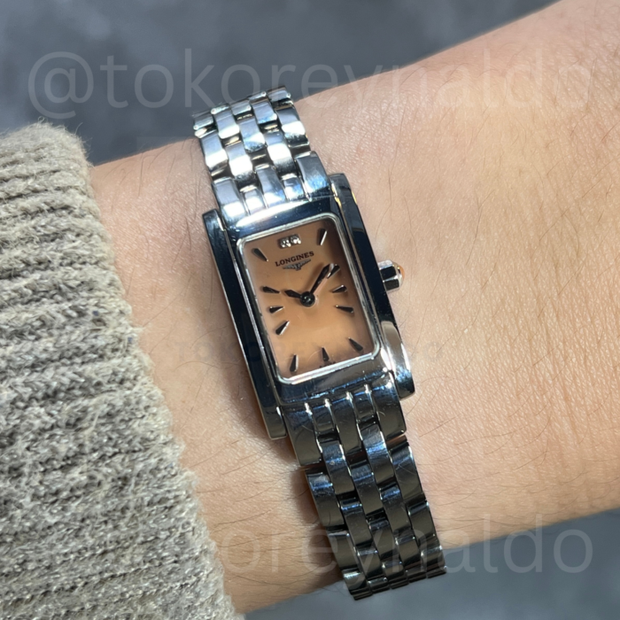 JAM TANGAN VINTAGE LONGINES DOLCEVITA L5.158.4 SMALL TANK SS SALMON PINK MOP DIAL (LX2272)