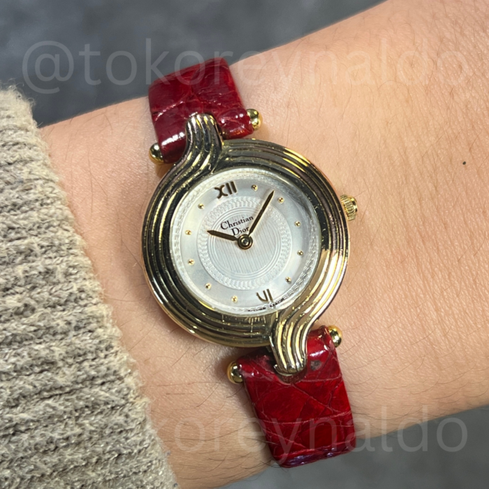 JAM TANGAN VINTAGE 1980-1990's DIOR 3056 ASYMMETRICAL "ROMANESQUE DIAL" ROTATING BEZEL CHANGABLE STRAP SILVER TEXTURED DIAL (LX2219)