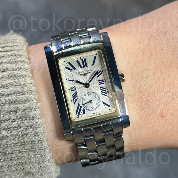 JAM TANGAN LONGINES DOLCEVITA L5.655.5 RECTANGULAR SS TWO TONE YG SILVER GUILLOCHE DIAL ROMAN INDEX (LX2291)