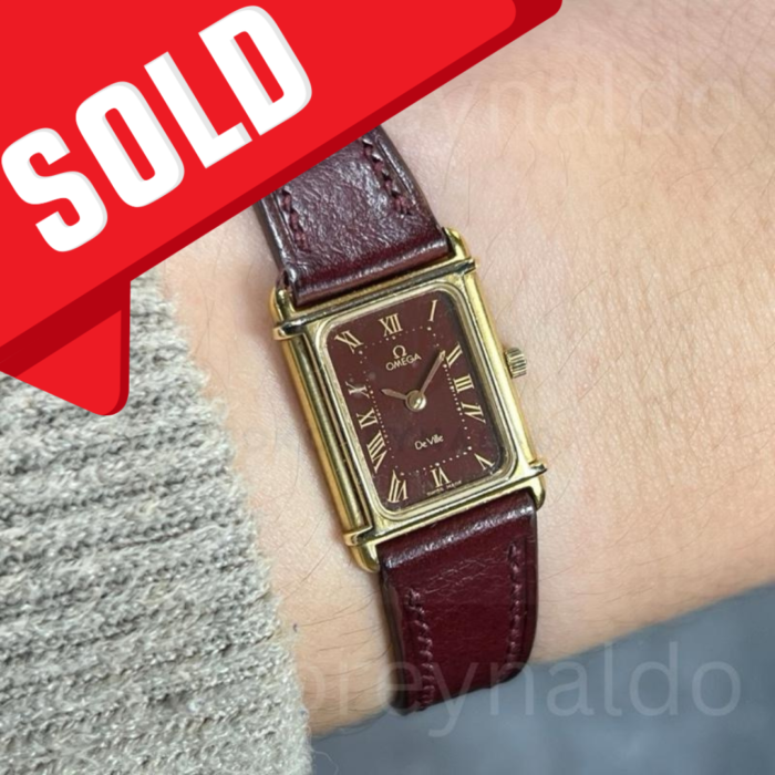 JAM TANGAN VINTAGE OMEGA De Ville TANK SMALL TANK G0LD PLATED BORDEAUX DIAL G0LD ROMAN INDEX (LX2340)