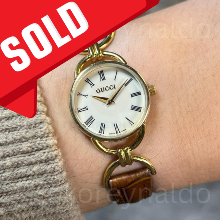 JAM TANGAN VINTAGE GUCCI 6000.2L ROUND GOLD PLATED IVORY DIAL ROMAN INDEX (LX1944)