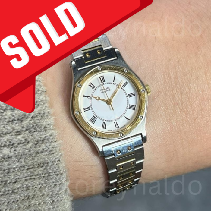JAM TANGAN VINTAGE SEIKO 1221-0040 "SANTOS" OCTAGON TWO TONE WHITE DIAL ROMAN INDEX (LX2102)