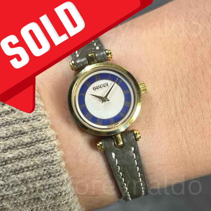 JAM TANGAN VINTAGE GUCCI 2000L ROUND G0LD PLATED BLUE DIAL ROMAN INDEX (LX2174)