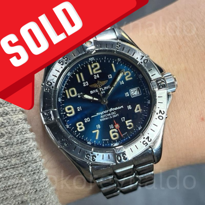 JAM TANGAN VINTAGE 90's BREITLING SUPEROCEAN 1000M A17040 SS BLUE OCEAN SUNBURST DIAL ARABIC NUMERALS (LX2372)