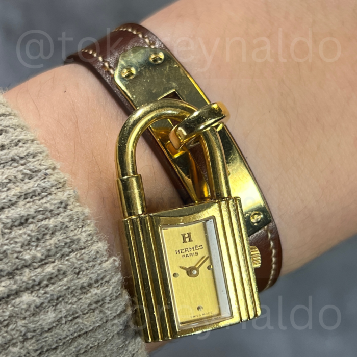 JAM TANGAN VINTAGE HERMES KELLY PADLOCK GOLD PLATED CHAMPAGNE DIAL (LX2364)
