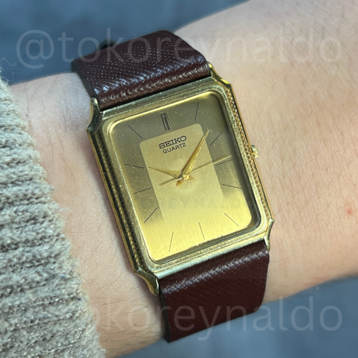 JAM TANGAN VINTAGE SEIKO 9521-5040 TANK G0LD PLATED TWO TONE CHAMAPGNE DIAL (LX2343)