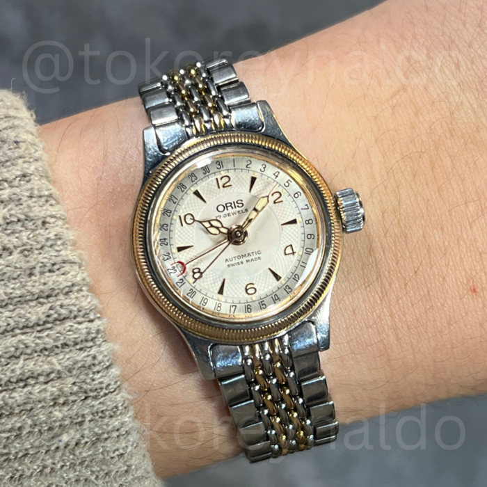 JAM TANGAN VINTAGE ORIS BIG CROWN POINTER DATE 7464 ROUND TWO TONE BEIGE GUILLOCHE DIAL (LX2369)