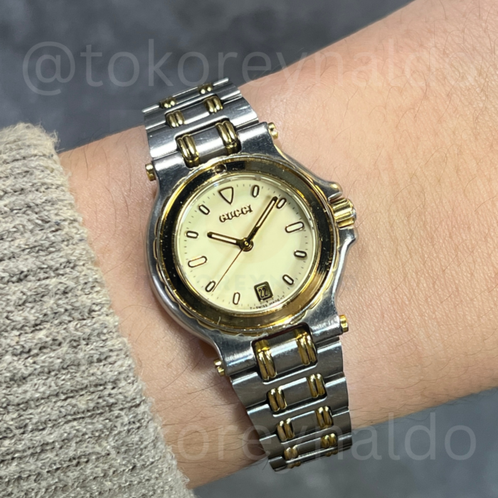 JAM TANGAN VINTAGE GUCCI 9700L BRACELET ROUND TWO TONE BEIGE CREAM DIAL (LX2035)