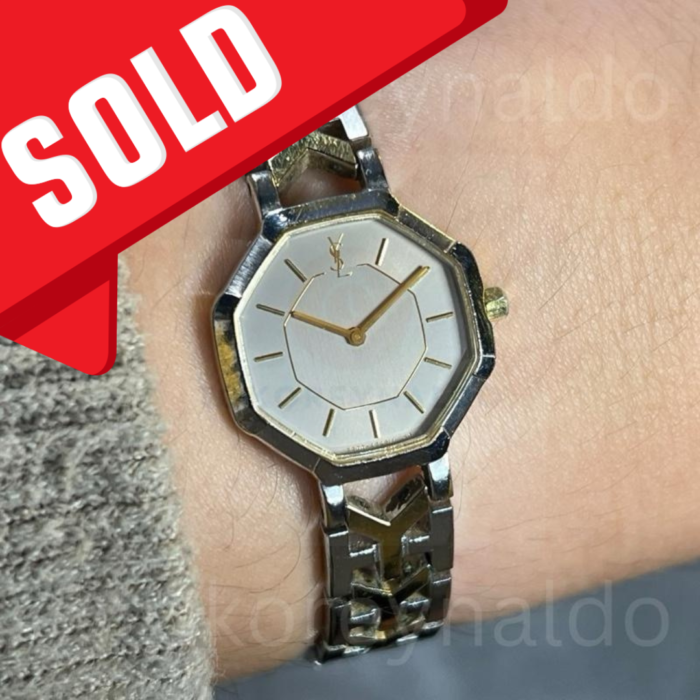 JAM TANGAN VINTAGE YSL YVES SAINT LAURENT 2200-226313 YO OCTAGON TWO TONE SILVER TWO TONE DIAL (LX2319)