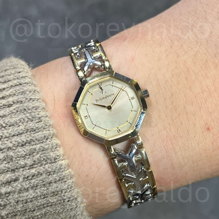 JAM TANGAN VINTAGE YSL 2200-241762 OCTAGON TWO TONE IVORY DIAL (LX2389)