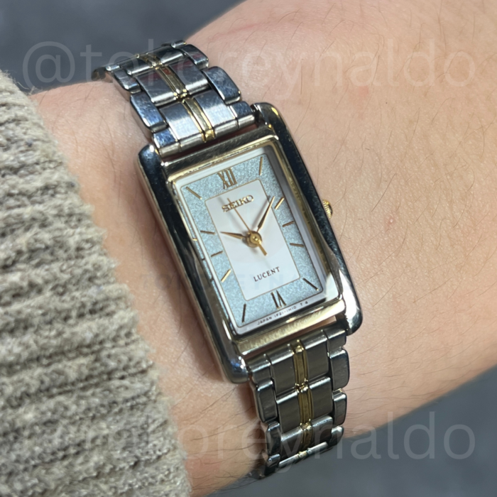 JAM TANGAN VINTAGE SEIKO LUCENT 1F21-5000 SMALL TANK TWO TONE SILVER-GREY DIAL (LX239)