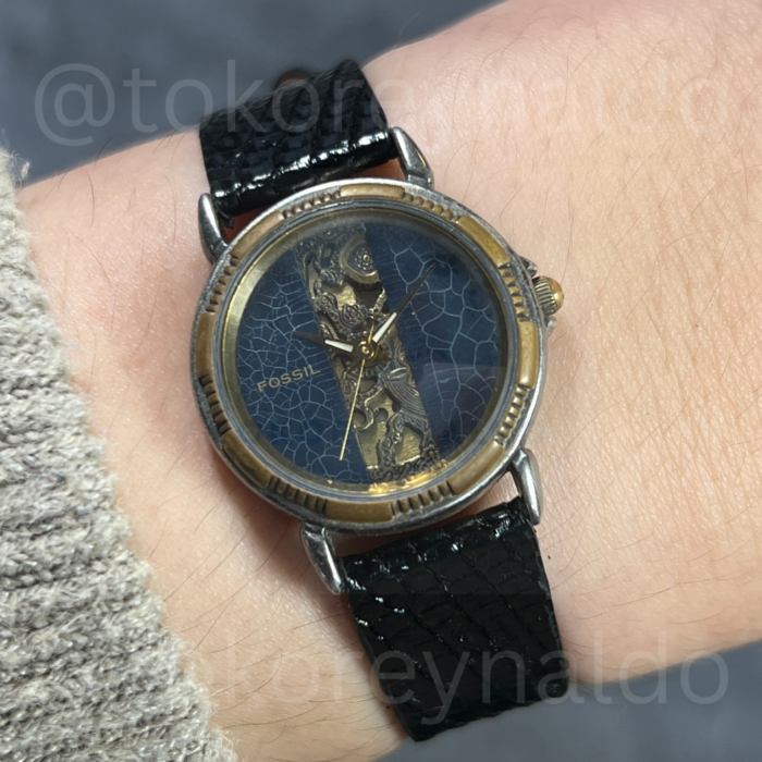 JAM TANGAN VINTAGE FOSSIL SK-5131 ROUND UNIQUE NAVY DIAL (LX2507)