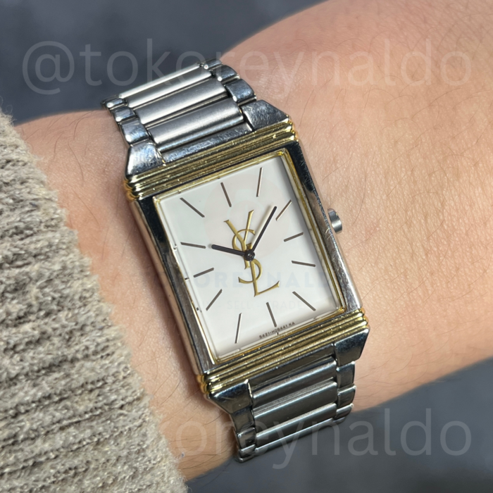 JAM TANGAN VINTAGE YSL YVES SAINT LAURENT 5421-H04724 Y INTEGRATED BRACELET TANK TWO TONE WHITE DIAL (LX2431)