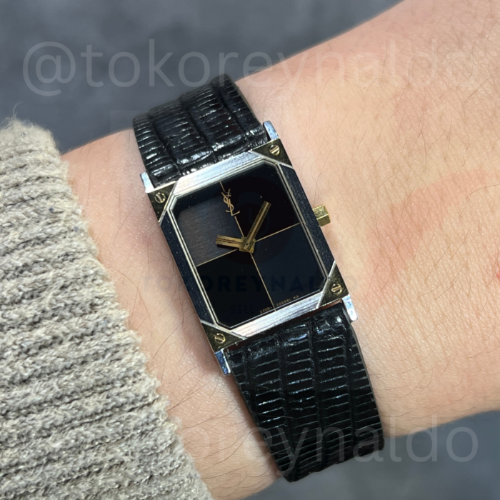 JAM TANGAN VINTAGE YSL 2200-223870 Y TANK TWO TONE BLACK-GRAY DIAL (LX2099)