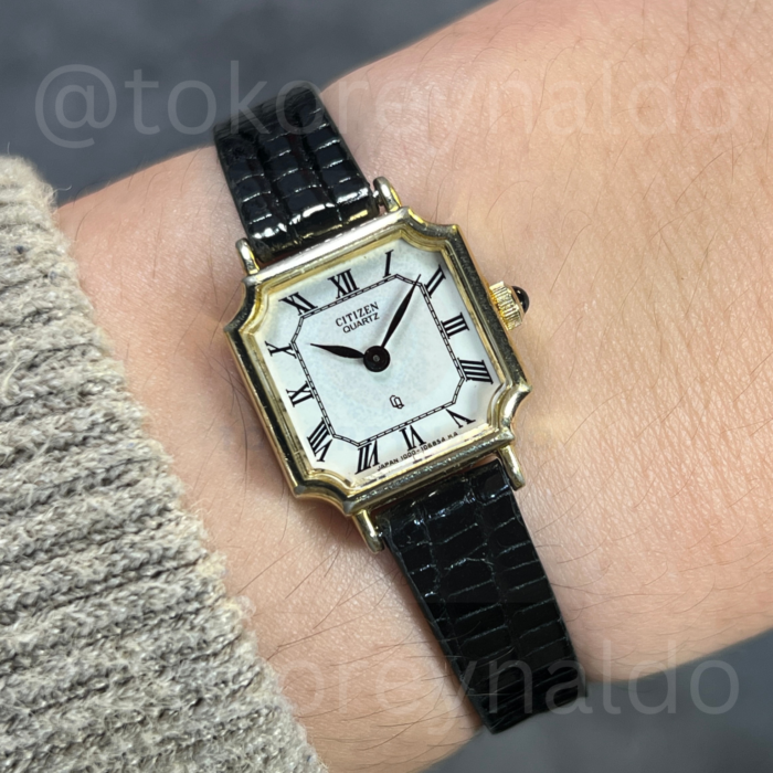 JAM TANGAN VINTAGE CITIZEN 4-105940 OCTAGON GOLD PLATED WHITE DIAL ROMAN INDEX (LX2026)