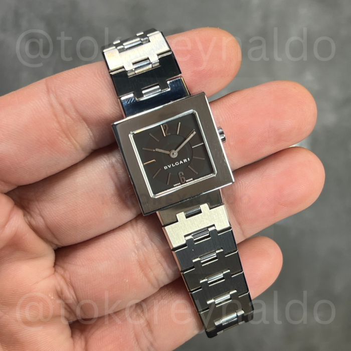 JAM TANGAN VINTAGE BVLGARI QUADRATO SQ22SS SQUARE INTEGRATED BRACELET SS BLALCK DIAL (LX2450)