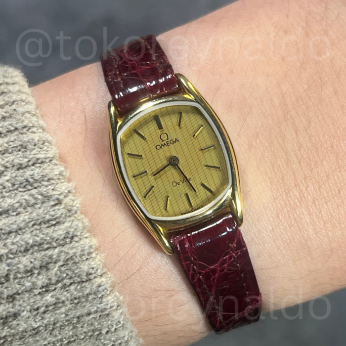 JAM TANGAN VINTAGE OMEGA De Ville 1357 TONNEAU G0LD PLATED G0LD TAPESTRY DIAL (LX1059)