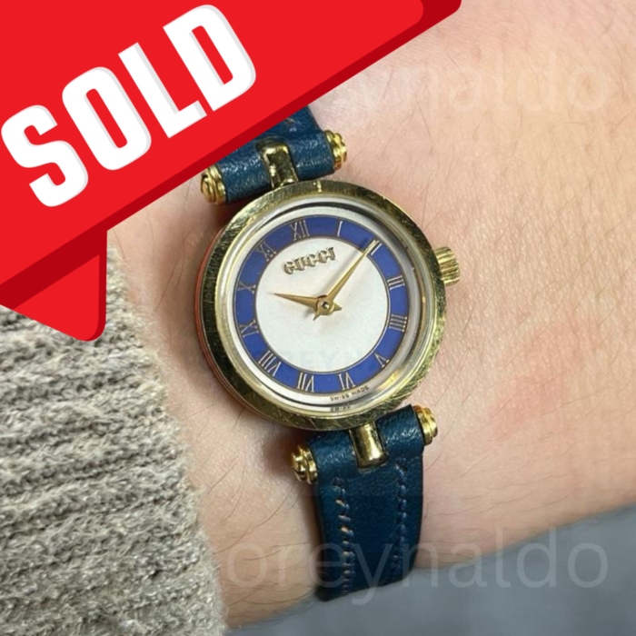 JAM TANGAN VINTAGE GUCCI 2000L SMALL ROUND GOLD PLATED BLUE DIAL ROMAN INDEX  (LX2150)