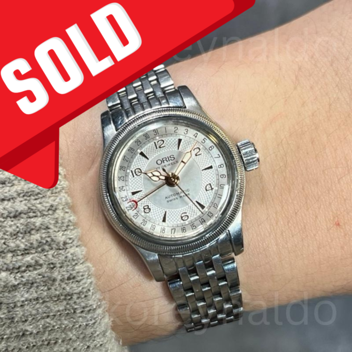 JAM TANGAN VINTAGE ORIS BIG CROWN POINTER DATE 7550 ROUND SS SILVER GUILLOCHE DIAL (LX2327)