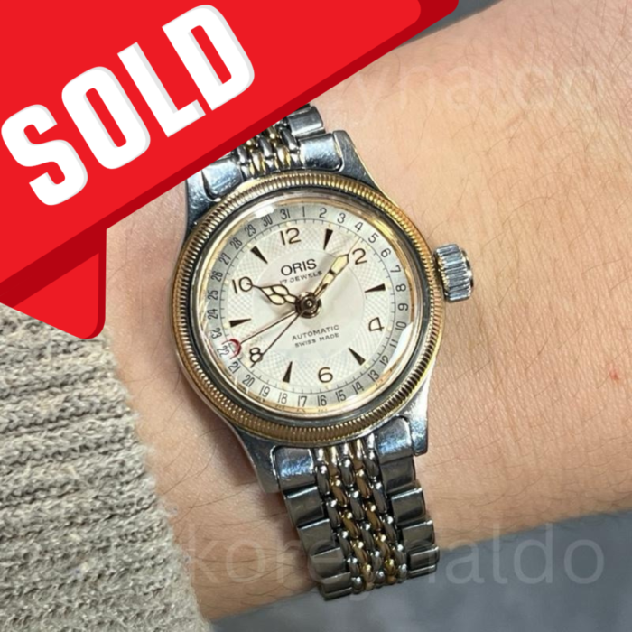 JAM TANGAN VINTAGE ORIS BIG CROWN POINTER DATE 7464 ROUND TWO TONE BEIGE GUILLOCHE DIAL (LX2369)