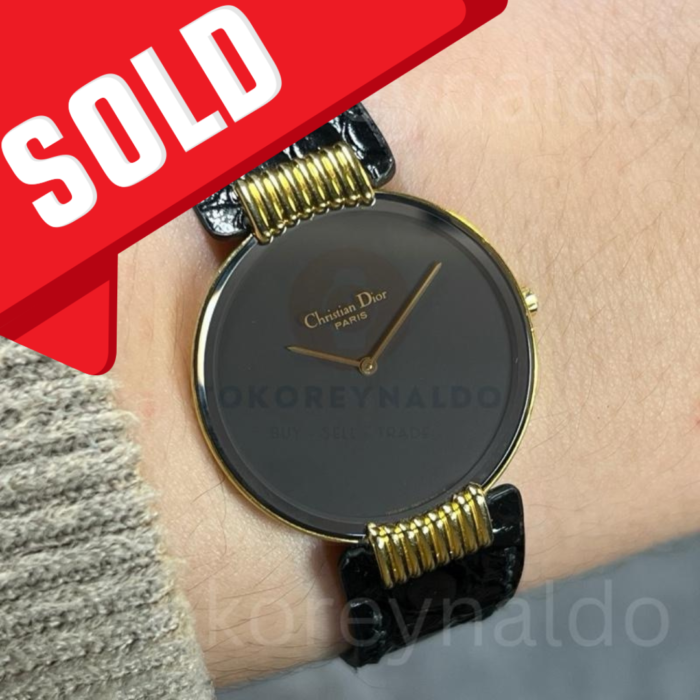 JAM TANGAN VINTAGE DIOR BAGHEERA 153-2 “BLACK MOON” ROUND G0LD PLATED BLACK DIAL (LX2132)