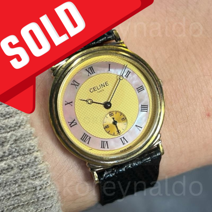 JAM TANGAN VINTAGE CELINE H2903-2159 ROUND GOLD TONE TWO TONE HOBNAIL MOP DIAL (LX2376)