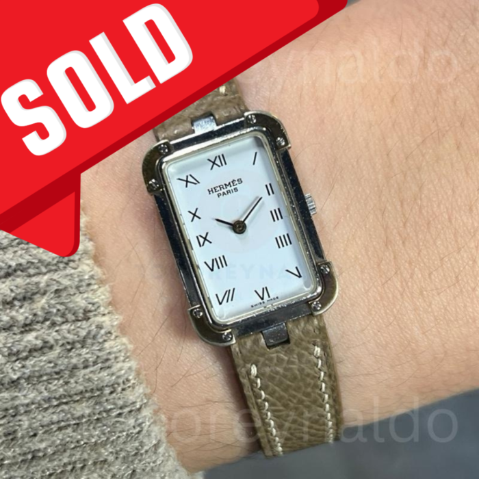 JAM TANGAN VINTAGE HERMES Croisière 47786 RECTANGULAR TWO TONE WHITE DIAL ROMAN INDEX (LX2270)